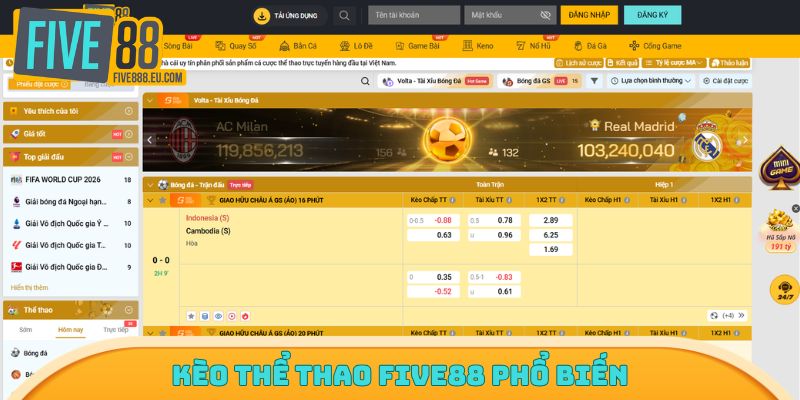 Các loại kèo phổ biến cập nhật tại sảnh thể thao Five88
