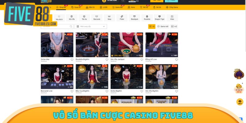 Vô số bàn cược casino Five88